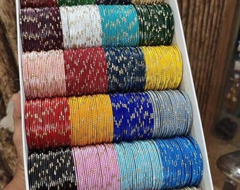Colorful Dotted Metal Bangles Set: Indian Wedding Bridal Chudiyan
