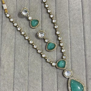 Kundan Polki Necklace Set: Moissanite Pendant, Victorian Bollywood Jewelry