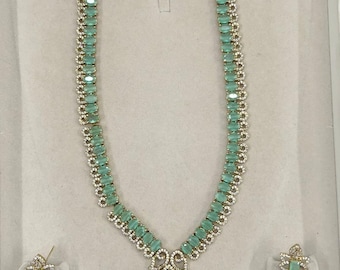 Silver American Diamond Necklace: CZ Crystal Indian Wedding Jewelry