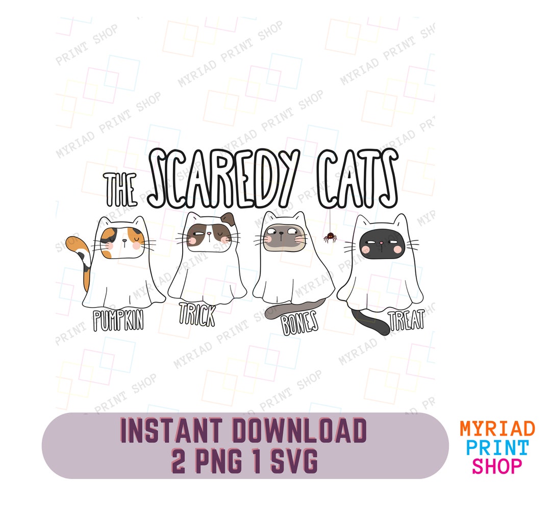 Scaredy Cats PNG & SVG Digital Download Bundle, Halloween Wall Art