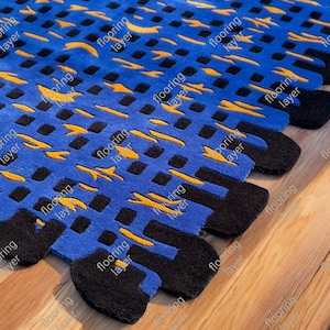 Blue rug abstract Hand Tufted Wool Rug area Rug Handmade rug Modern Rug for Living Room Rug Bedroom rug gift home decor irregular rug kids