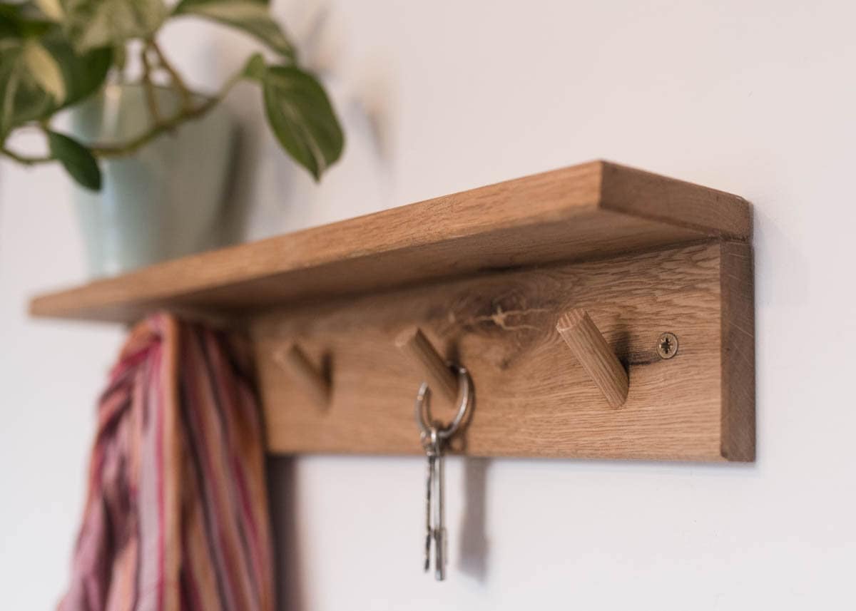 Solid Oak Wooden Peg Shelf Coat Hooks Handmade Entryway Etsy UK