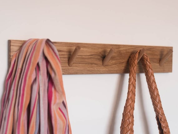 Handmade Solid Oak Peg Rail: Rustic Coat Hooks, Entryway Organizer