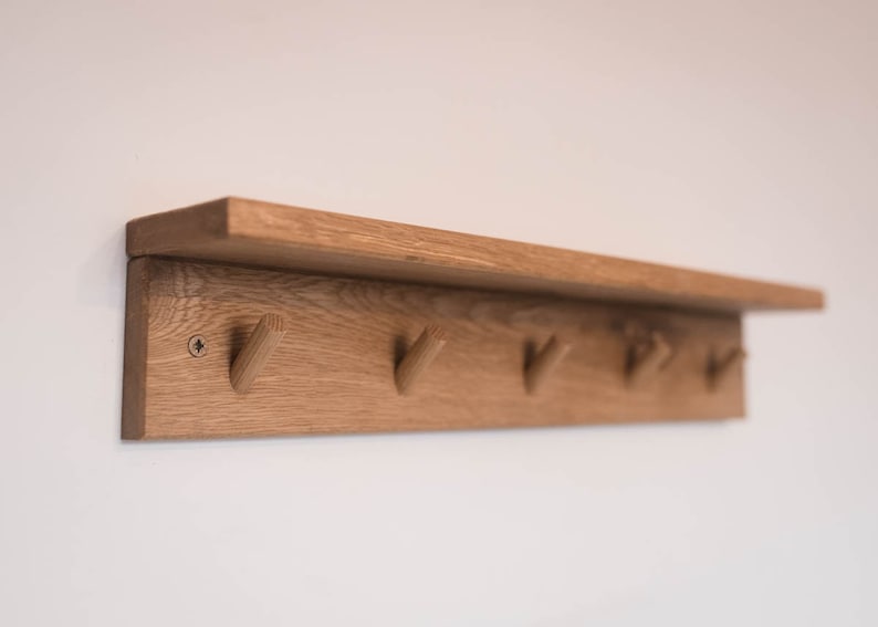 Solid Oak Wooden Peg Shelf Coat Hooks Handmade Entryway Etsy UK