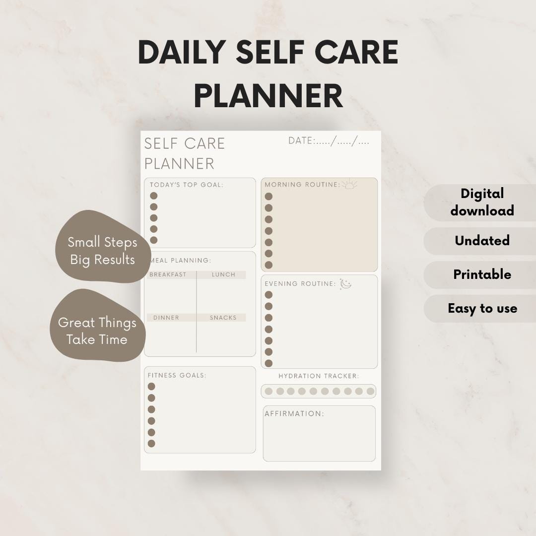 Daily Self Care Planner | Morning Night Routine, Wellness Tracker ...