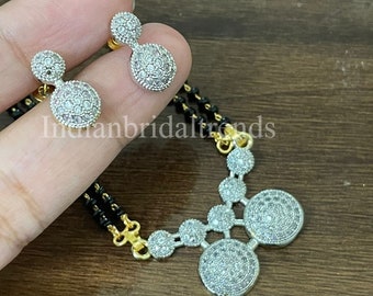 Diamond Solitaire Mangalsutra/Gold plated Mangal sutra/ Zircon mangalsutra /CZ Mangalsutra/ndian Jewelry/Black Beads Necklace/ Karimani sara