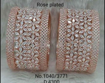 Rose Gold Bangles Bracelets/Rose Gold Finish American Diamond bangle/Indian Jewelry/chuda bangles set/Indian Rose Gold Bangle/CZ AD Bangles/