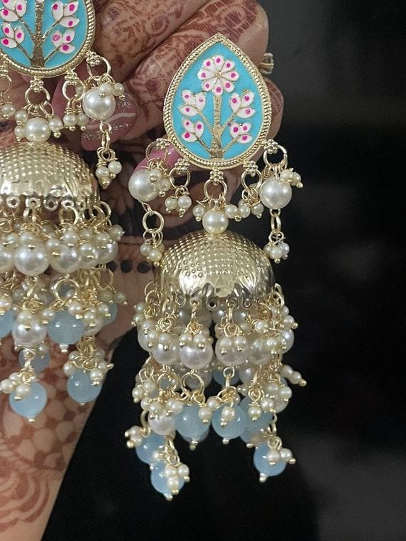 Wedding Indian Pakistani Classic Kundan Ruby Gold Traditional Earrings  Jhumkas - Etsy