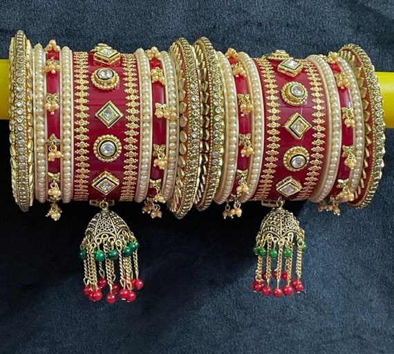Gold Plated Kundan Bridal Chuda Jadau Bangals Kundan Jewelry