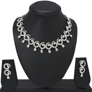 Gorgeous American Diamonds Silver Plated Finish Necklace Set