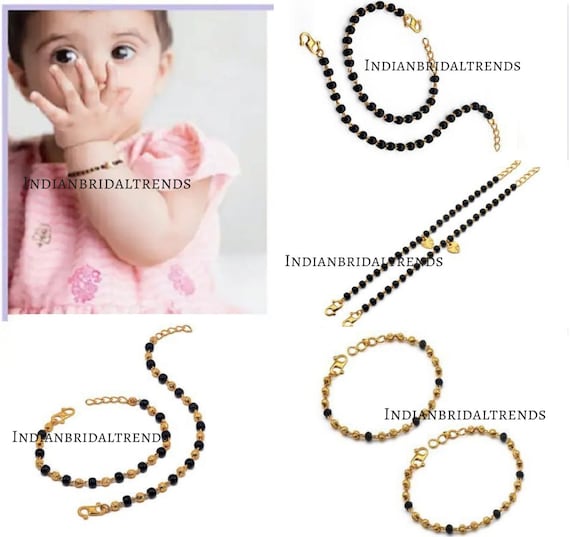 Sterling Silver Baby Nazariya Bracelet/Anklet- Black Beads | 925 Hub