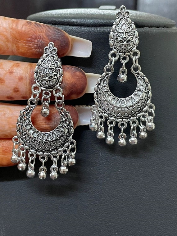 Oxidized Silver Jhumka, Indian Oxidised Jewelry, German Silver Jewelry,  Handmade Jewelry, Antique Earring, Oxidized Earrings, Mirror Jhumka - Etsy  | Fancy jewellery designs, Oxidised jewellery, Indian jewellery design  earrings