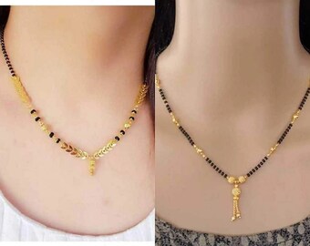 Gold Plated Mangalsutra/Pendant Mangalsutra/Gold Silver Mangalsutra/Indian Jewelry/Black Beads Chain/Mangalsutra for Women/Dokya mangalsutra