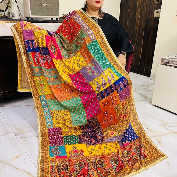 Dupatta Assorted Gorgeous Mirror work Punjabi Pakistani Dupattas Rangeen, Colorful Dupattas, Fulkari Duppata, Multicolor Handmade Dupatta