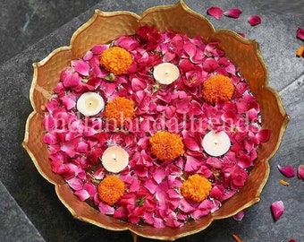 Metal Decorative Urli Bowl for Flowers - Handcrafted Round Shape Candles Bowl for Home, Office, Living Room, Diwali Decor