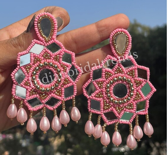 Rangeel Mirror Earrings, Handmade Earrings, Fabric Jewellery, Sustainable  jewellery