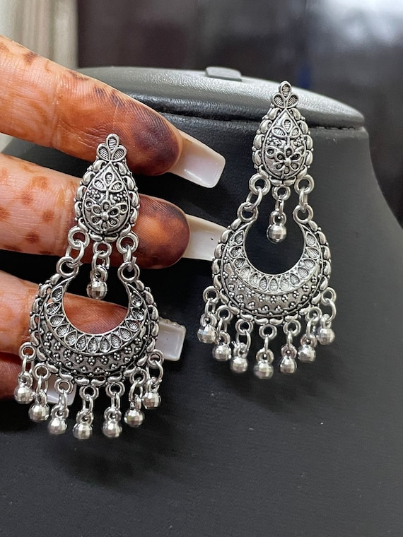 TopHanqi Indian Earring For Women Antique Ethnic Silver Color Small Bells  WaterdropTassel Earrings Turkish Tribal Gypsy
