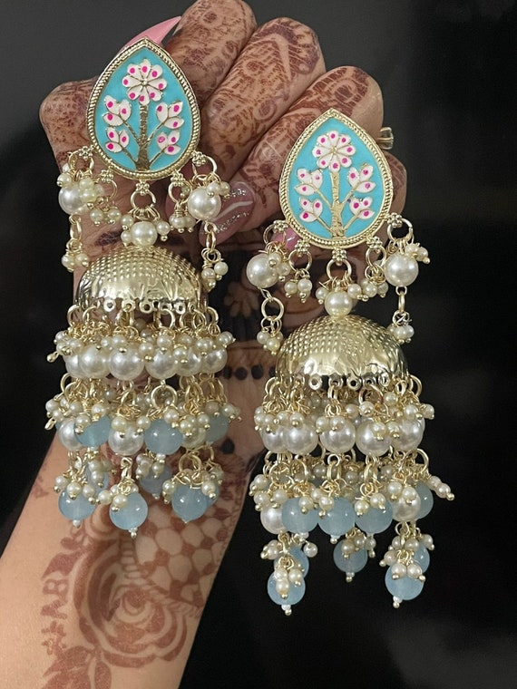 Buy Beautiful Jhumka Earrings Tikka Setindian Pakistani Desi Online in  India  Etsy