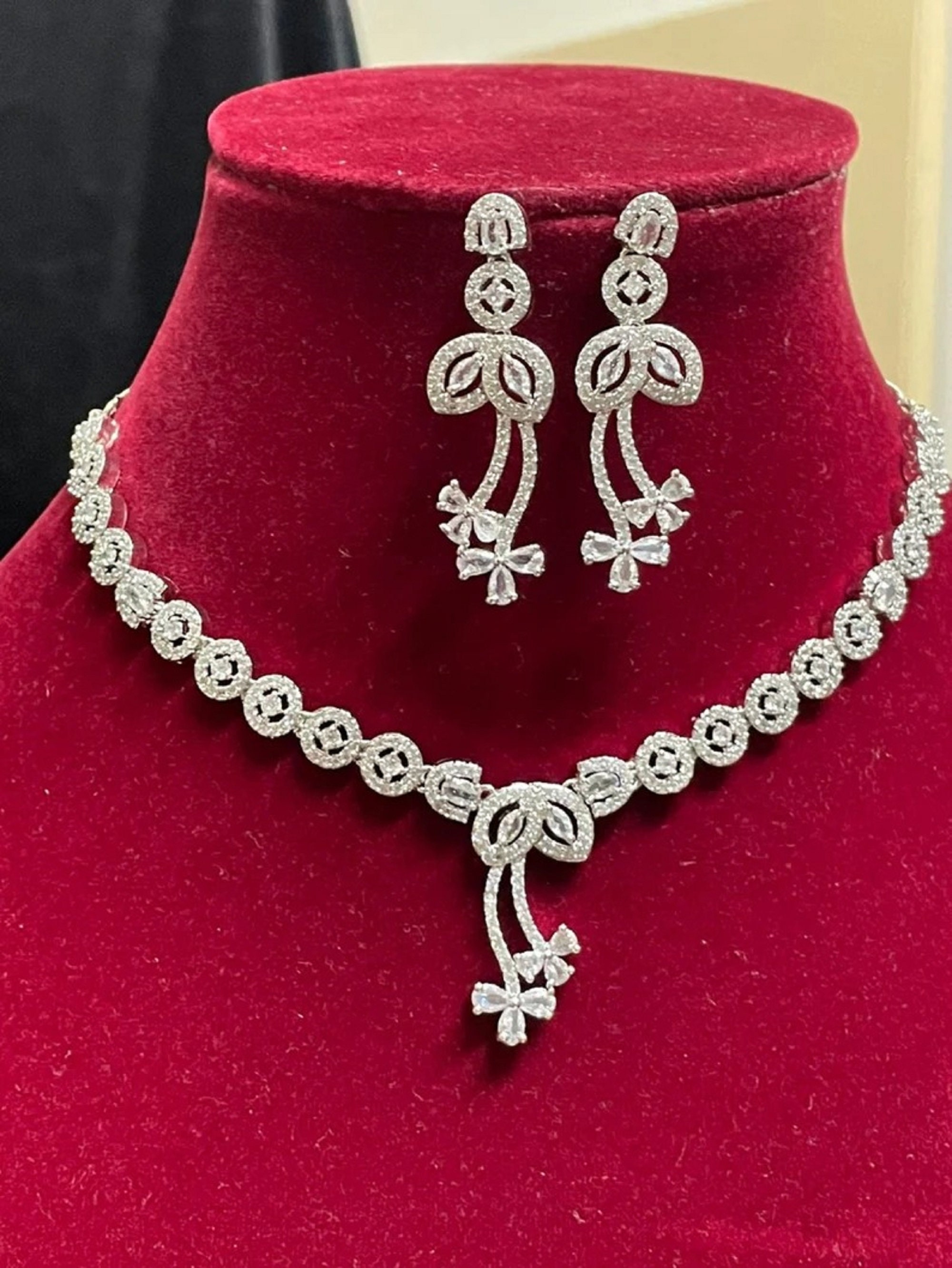 American Diamond small Choker set  Gold Plated CZ diamond Indian neck –  Indian Designs