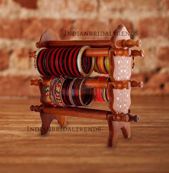 Handcrafted Wooden Bangle Holder Indian Antique Finish Bangles