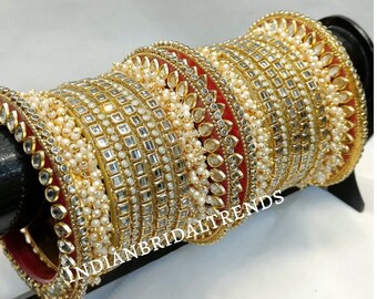 Pacchi Kundan bangles set/Traditional bangles/Bridal bangles/wedding jewelry/pakistani/Punjabi/Indian bangles/Bracelet/Pearl bangle bracelet