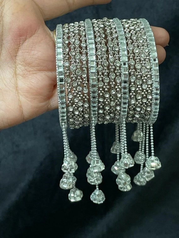 Efulgenz Bridal Bangle Jewelry Crystal Bracelet Bangle Set Rhinestone with  Latkan Hangings Tassels Wedding Party Indian Bangle Set Fashion Statement  Jewelry for Women (2 Pcs) Size 2.6 - Walmart.com