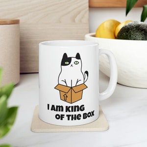 I&#39;m King of the Box, Novelty Mug, Humorous Mug, Coffee Cup, Birthday Gift, Gift for Her, Cat Lover, Animal Lover