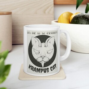Humorous Mug, Grumpy Krampus Cat, Novelty Cup, Funny Mug, Gift for Him, Gift for Her, Cat Lovers, Animal Lovers