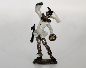 Metal Pierrot figurine enameled surface solid metal heavy about 4" pre-owned