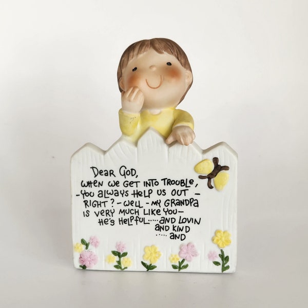 Dear God When We Get Into Trouble... Dear God Kids ceramic figurine 4" Enesco 1982 EUC