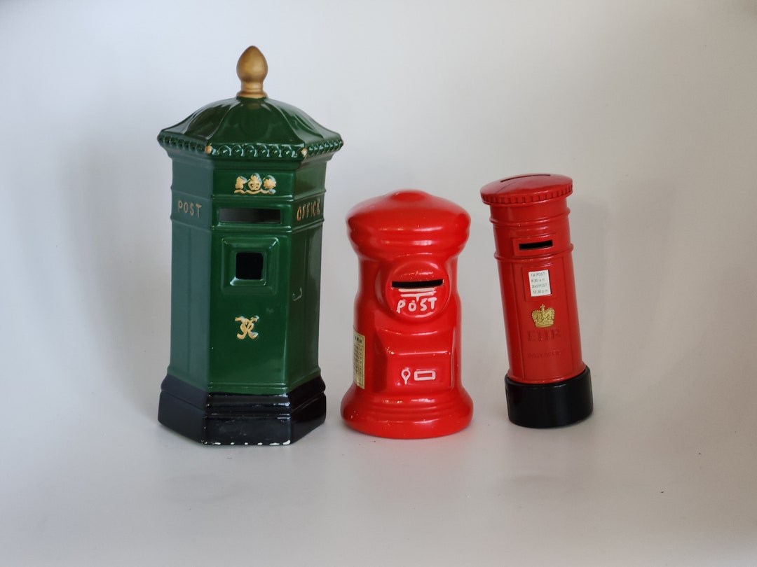 Vintage British Mailbox Coin Bank Piggy Bank Red or Green Ceramic or