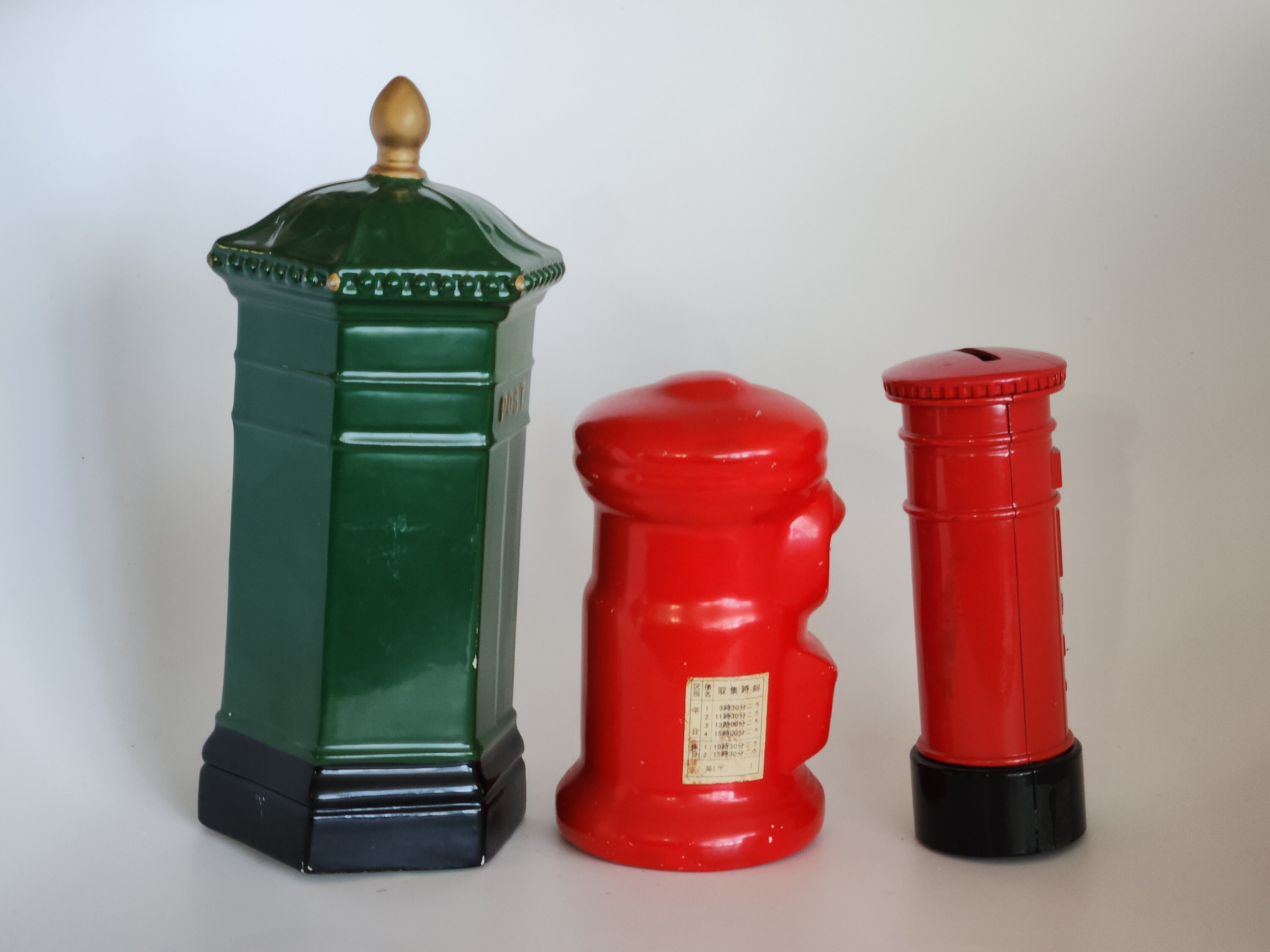 Vintage British Mailbox Coin Bank Piggy Bank Red or Green Ceramic or