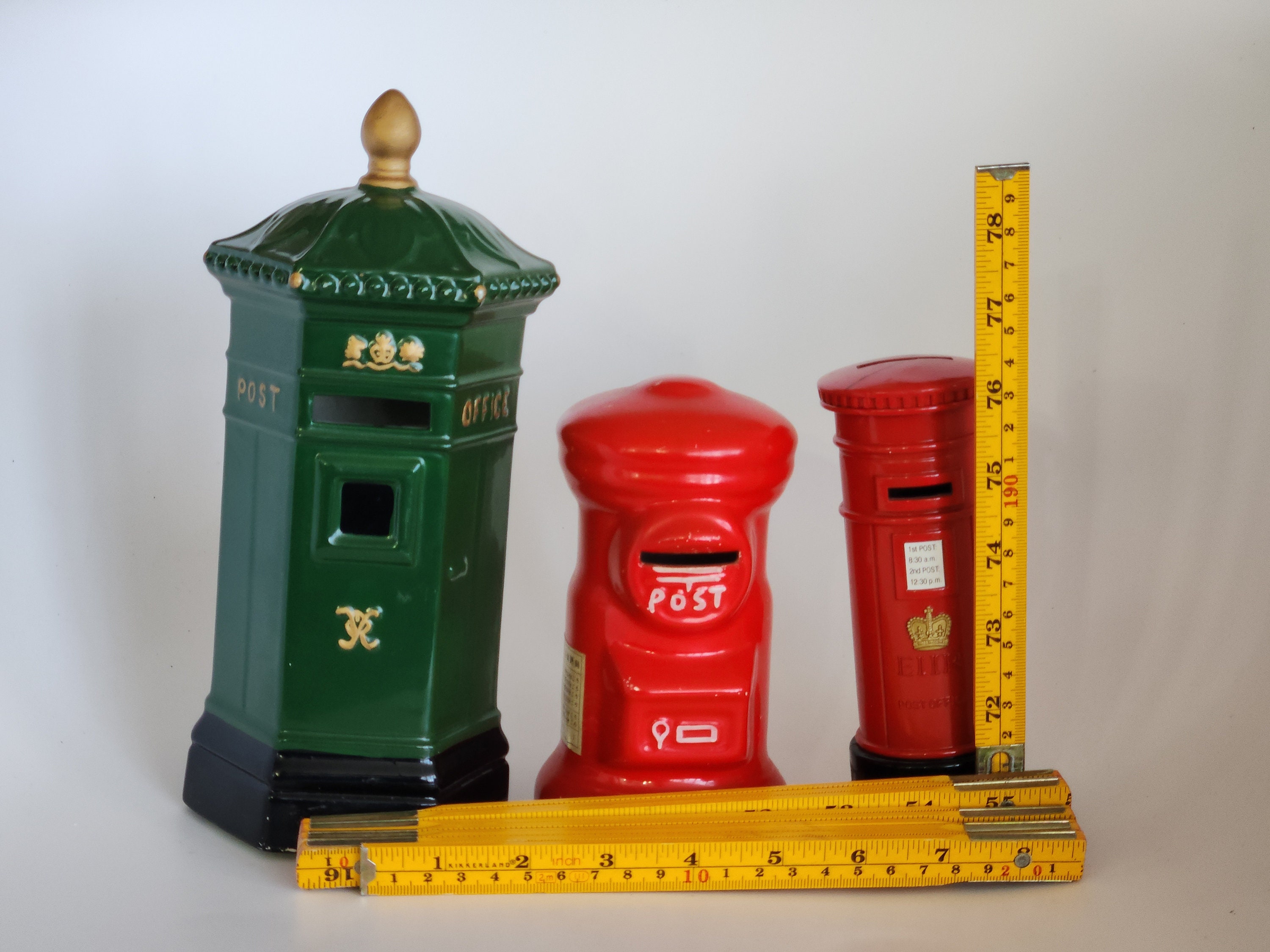 Vintage British Mailbox Coin Bank Piggy Bank Red or Green Ceramic or