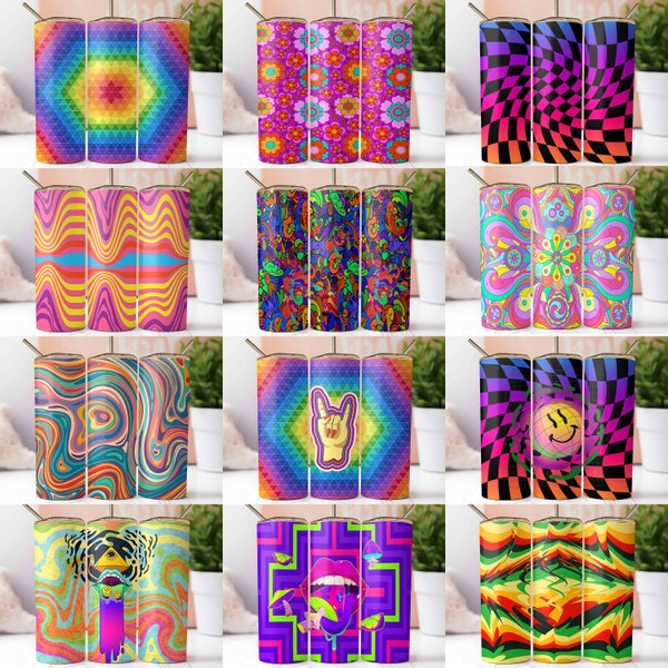 39+ Trippy Psychedelic 20oz Tumbler bundle wrap PNG, Optical Illusion trippy skinny Sublimation tumbler, Neon color lips, Illusion Craft