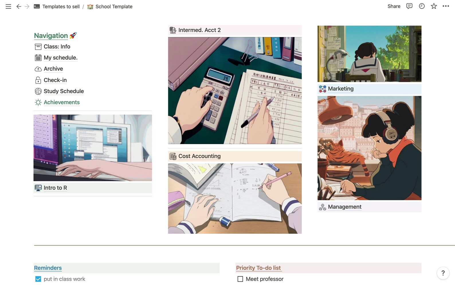 School Notion Templateanime Aesthetic Etsy