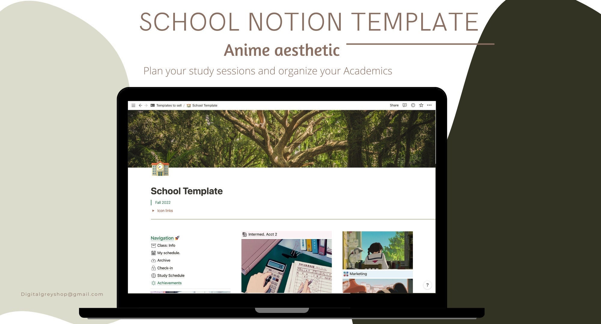 School Notion Templateanime Aesthetic Etsy