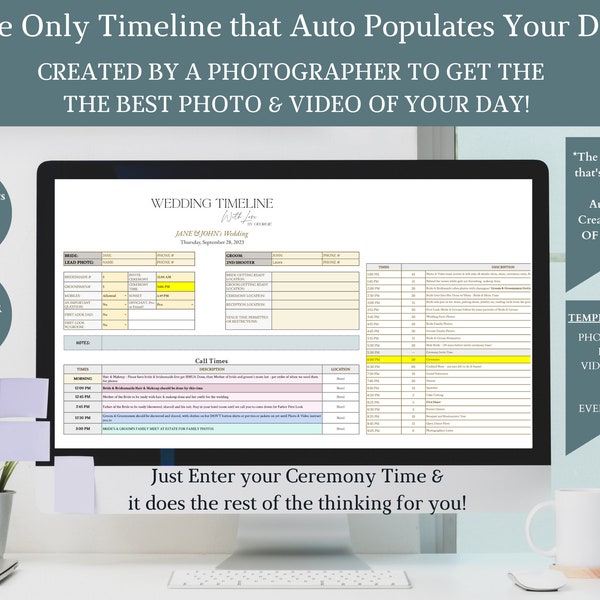 Plus - Automated Wedding Timeline Template Calculator for PLUS for Brides, Wedding Planners & Wedding Photographers- Google Sheets