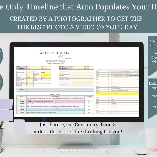 Plus - Calculateur automatisé de modèles de chronologie de mariage pour PLUS pour les mariées, les organisateurs de mariage et les photographes de mariage - Google Sheets