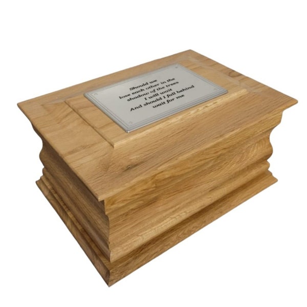 Superior solid oak moulded urn/casket for 1 adult. For keepsake/burial/Free delivery/free engraved plaque/free Cotton/sealable bag for ashes