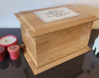 woodern adult solid oak plain urn/casket for burial/cremation Free delivery/free engraved plaque/free Cotton and sealable bag for ashes