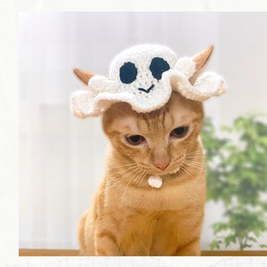 Crochet Pattern: Ghost Hat for cats, PDF instructions for cat witch hat costume, crochet Halloween idea of Purrfect Kitty