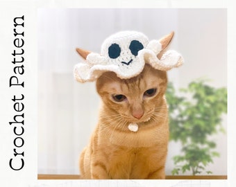 Crochet Pattern: Ghost Hat for cats, PDF instructions for cat witch hat costume, crochet Halloween idea of Purrfect Kitty