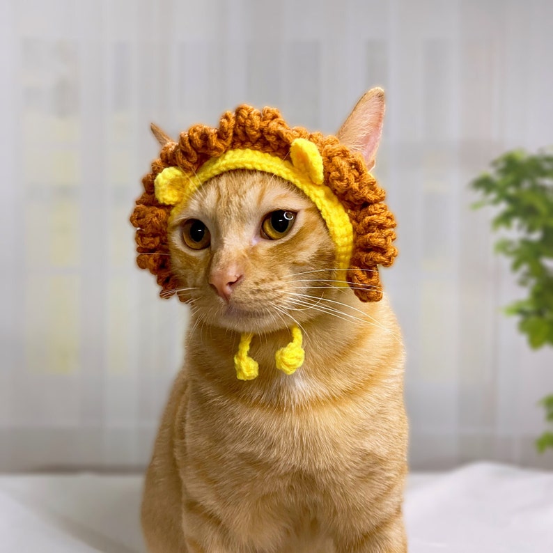 Lion Hat For Cats, Crochet Funny Lion Cat Hat with Ear Holes, Cat Hats For Cats, Cat Clothing, Pet Costumes, Pet Fashion,Lover Pets image 2