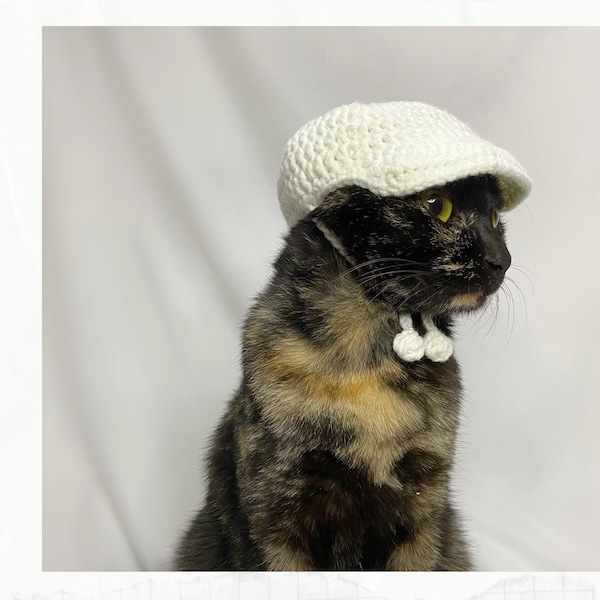 Crochet Pattern: Baseball cap for cats, PDF instructions for cat cap hat costume with chin straps, crochet fedro idea of cats