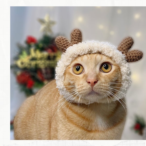 Crochet Pattern: Reindeer Cat Hat, PDF instructions for cat Reindeer Horns, crochet Christmas idea of cats
