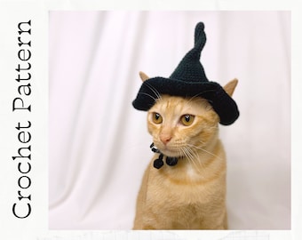 Patrón de ganchillo: Sombrero de bruja para gatos, instrucciones en PDF para disfraz de sombrero de bruja para gatos, idea de ganchillo para Halloween de Purrfect Kitty