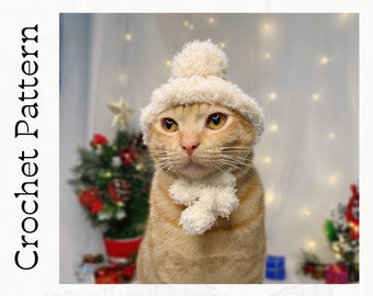 Crochet Pattern: Christmas Cat Hat, PDF instructions for cat costume, crochet Christmas idea of cats