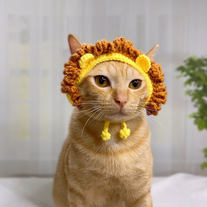 Lion Hat For Cats, Crochet Funny Lion Cat Hat with Ear Holes, Cat Hats For Cats, Cat Clothing, Pet Costumes, Pet Fashion,Lover Pets image 4