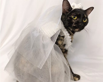 Cat Wedding Dress Crown Bridal Veil Bridesmaid Costume Birthday Holiday Fancy Princess Outfit Puppy Dog Kitten Bunny Pet Party Gown