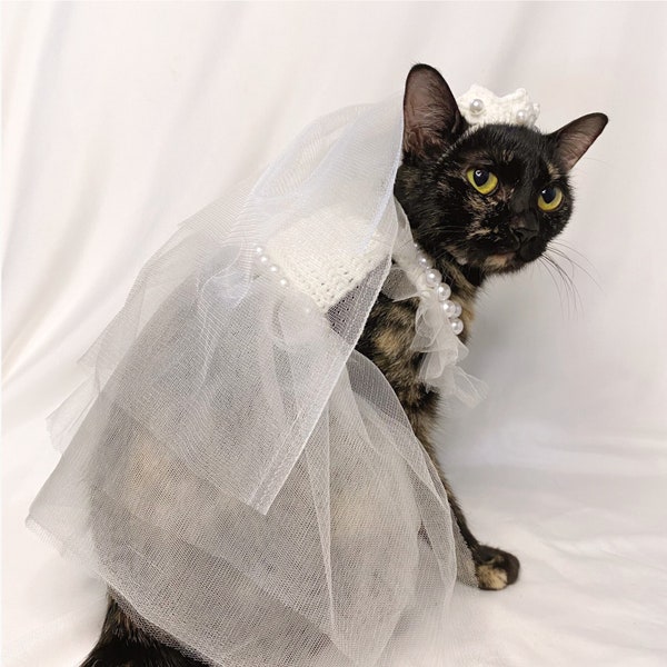 Cat Wedding Dress Crown Bridal Veil Bridesmaid Costume Birthday Holiday Fancy Princess Outfit Puppy Dog Kitten Bunny Pet Party Gown